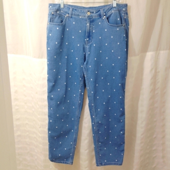 Vintage Jeans Workshop Republic Polkadot Ankle Length 5 Pocket Medium Wash Denim - Picture 1 of 14